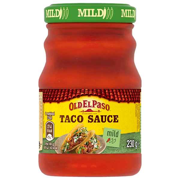 en glassflaske Old El Paso mild tacosaus, 230g